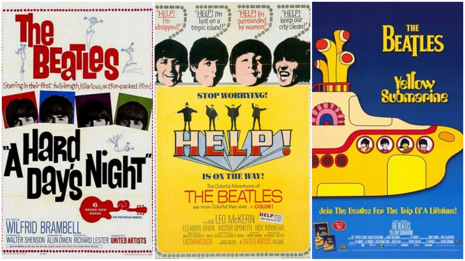 Capas de 3 filmes dos Beatles.